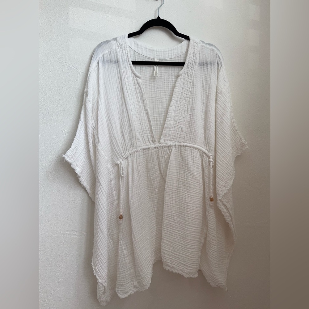 Anthropologie White Gauze Tunic Top Size M | Boho Cotton Caftan Blouse